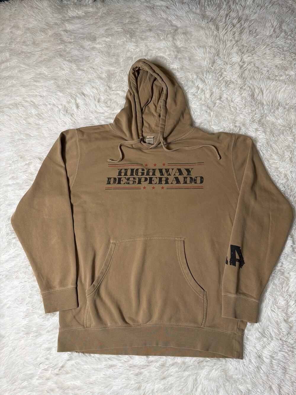 Highway Desperado Graphic Hoodie Tan Western Country Sweatshirt Large